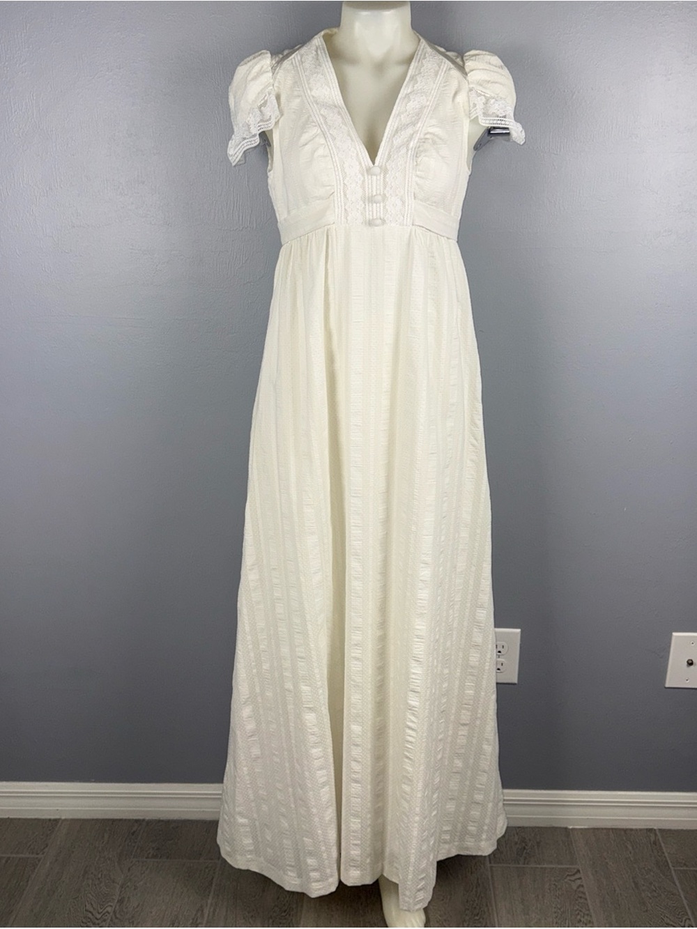 Trivia By Charm Of Hollywood Maxi Dress S Ivory & Yellow Swiss Dots Prairie READ